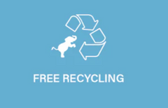 Icon of a recycling symbol with a dinosaur and text Free Recycling.