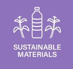 Icon representing sustainable materials with a bottle and plants.